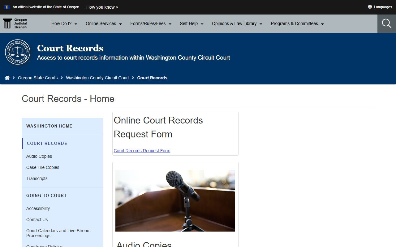Washington County Circuit Court Records Department records page