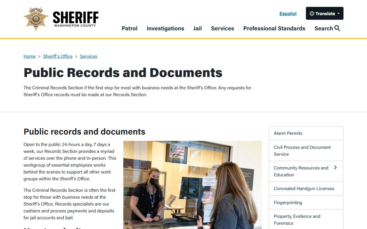 Washington County arrest records Sheriff's public records and documents