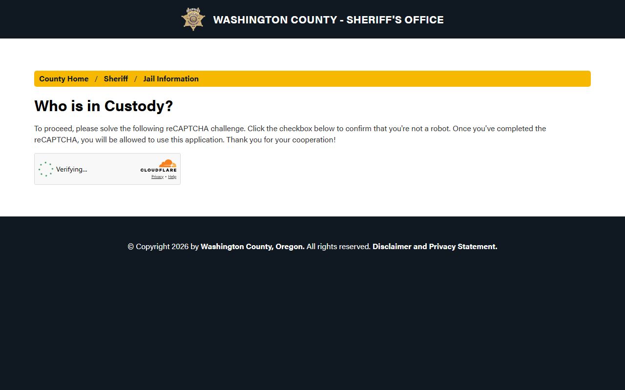 Washington County arrest records Who is in Custody search