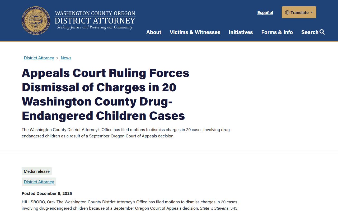 Washington County arrest records court charges dismissal news