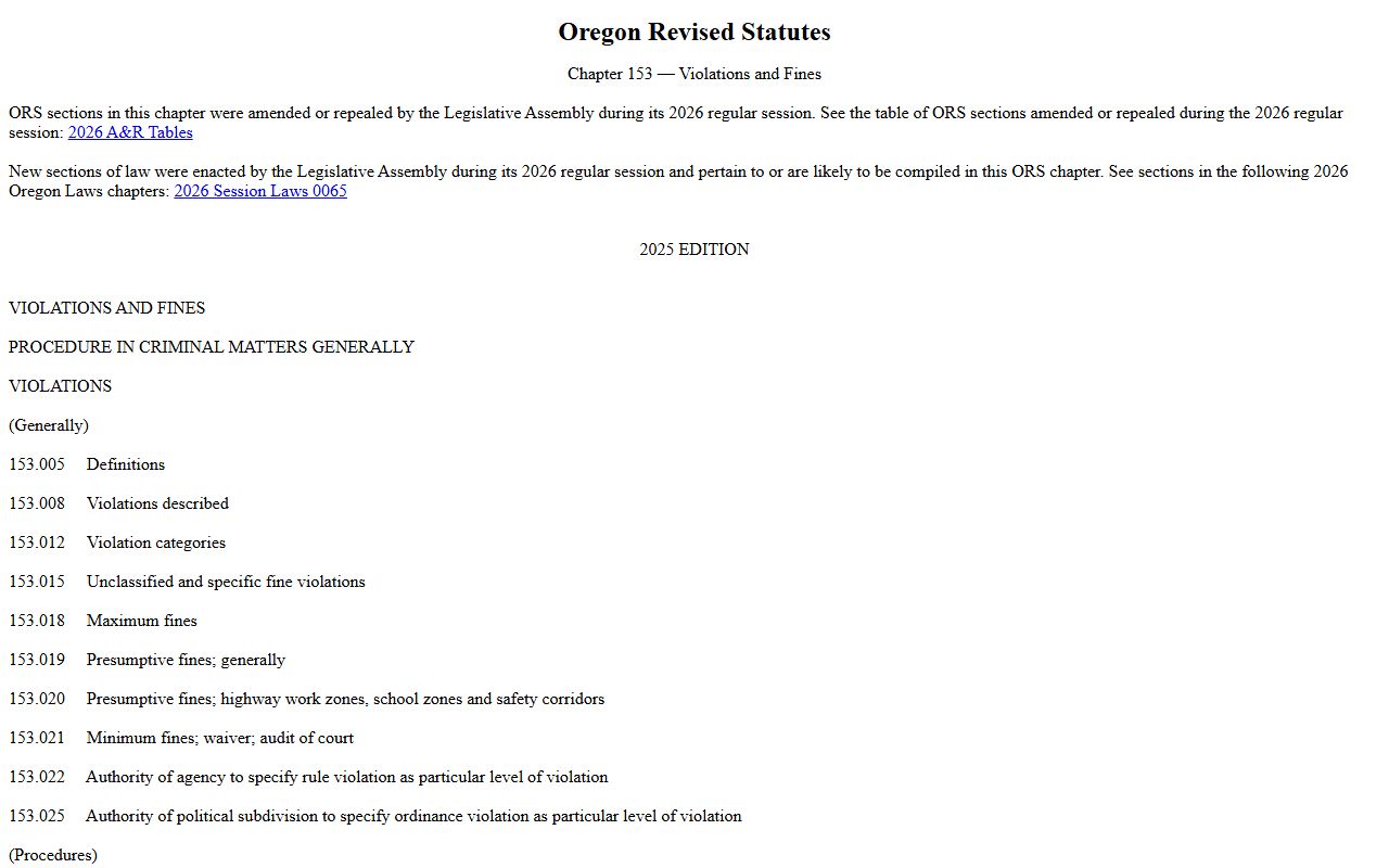 Washington County court records Oregon Violations Bureau statute