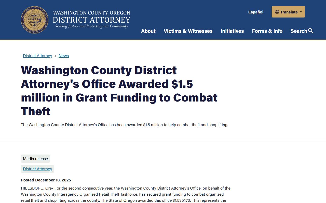 Washington County Circuit Court records DA organized retail theft news