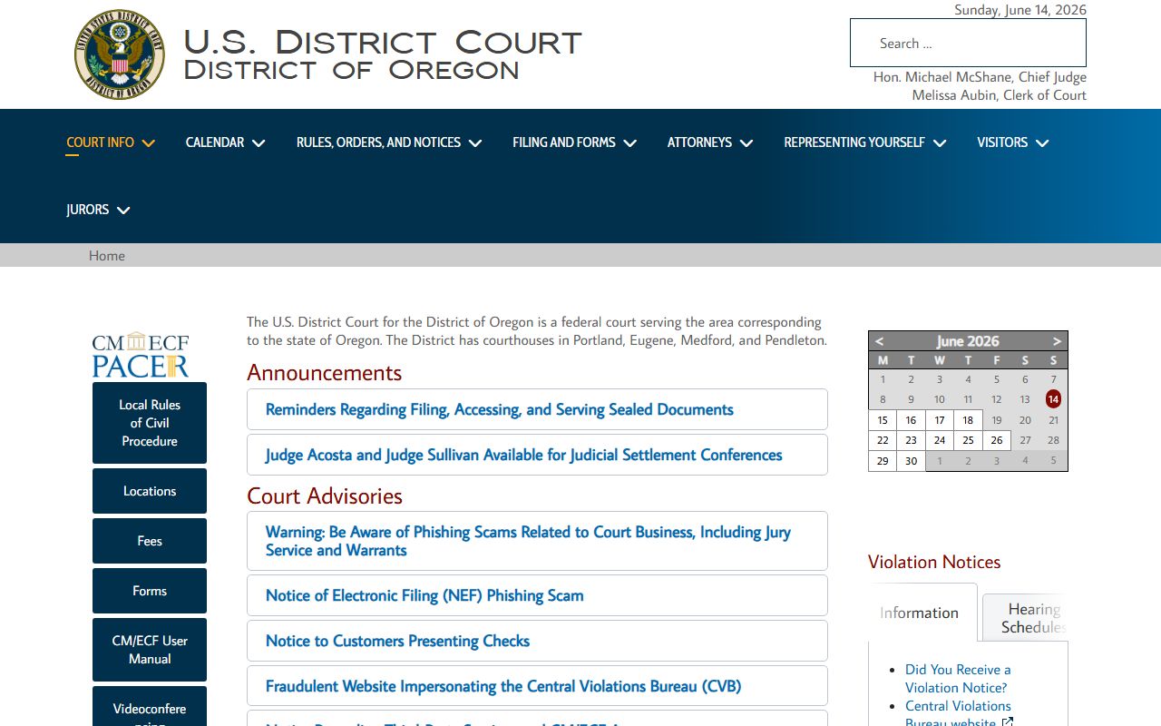 Washington County Circuit Court records federal district court distinction