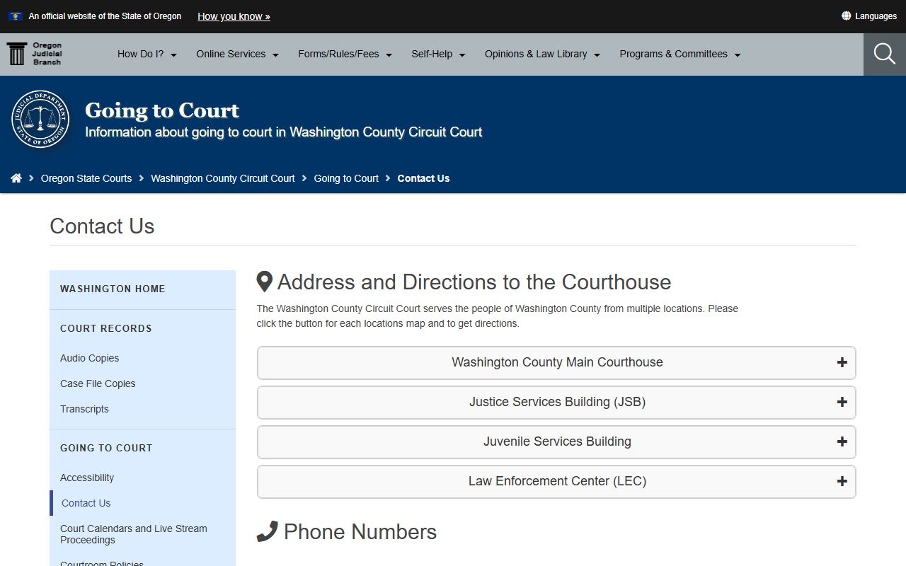 Washington County Court records circuit court locations