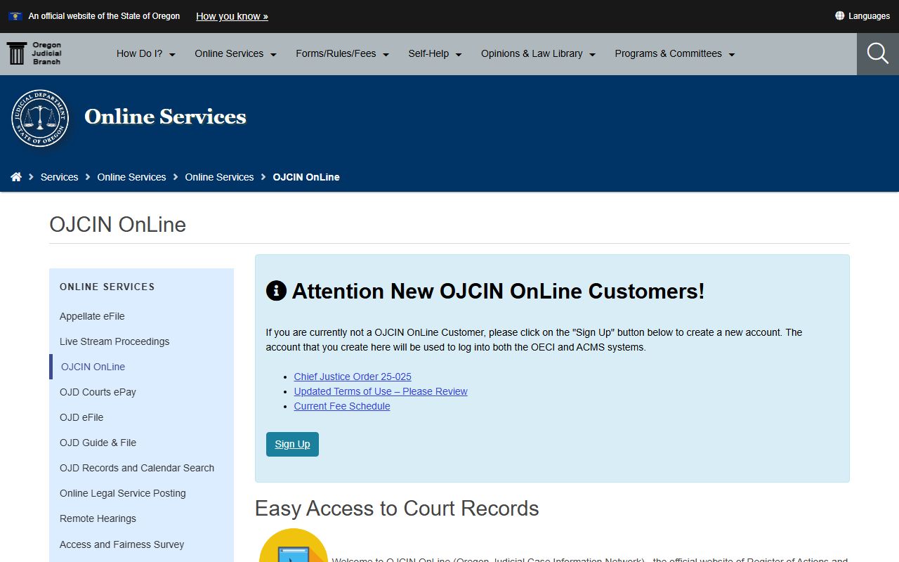 Washington County Court records OJCIN subscription access