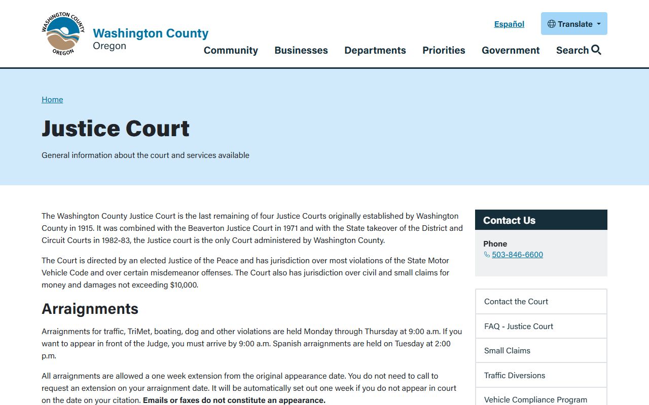 Washington County Court records Justice Court information