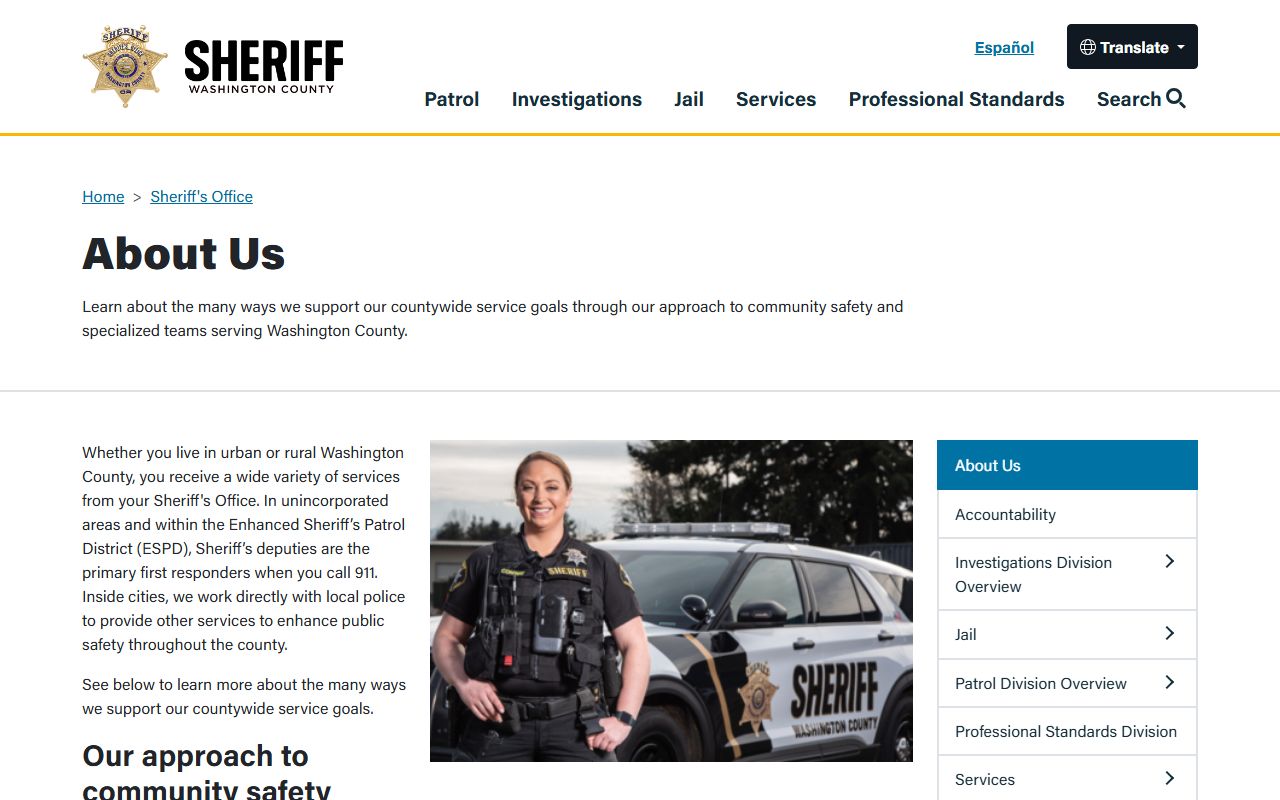 Washington County inmate records Sheriff's Office about page
