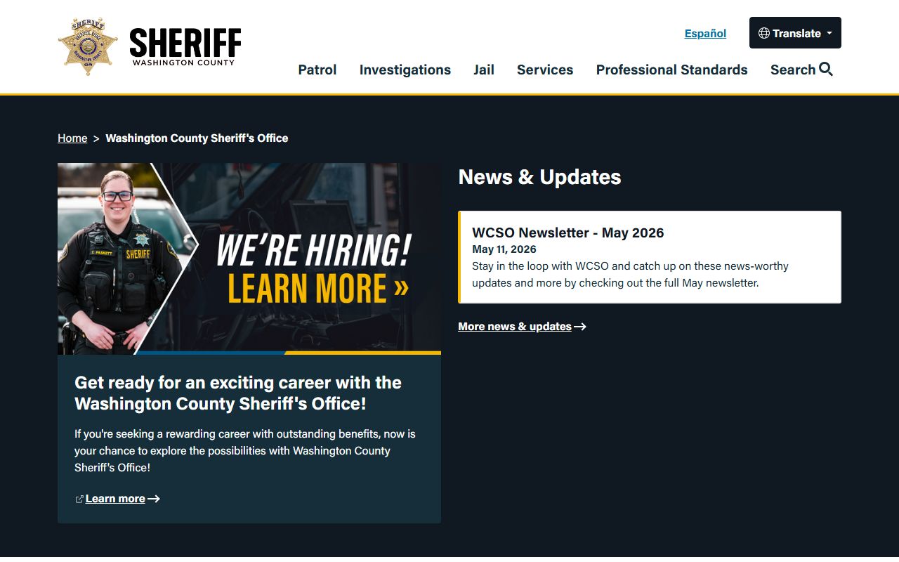 Washington County inmate records Sheriff's Office homepage
