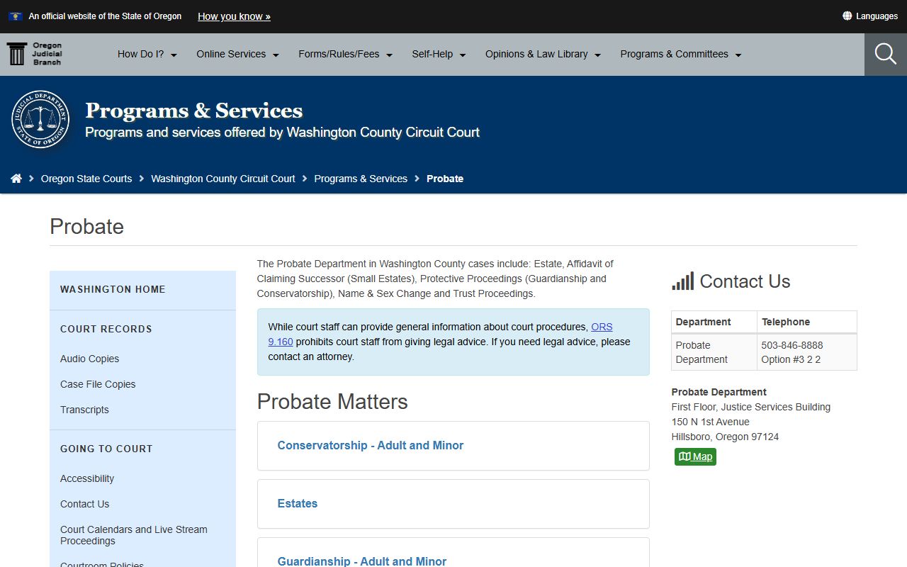 Washington County probate records Circuit Court probate page