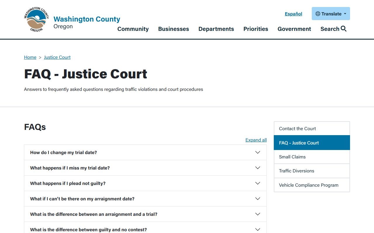 Washington County warrant records Justice Court missed appearance FAQ