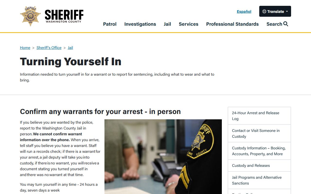 Washington County warrant records turning yourself in instructions